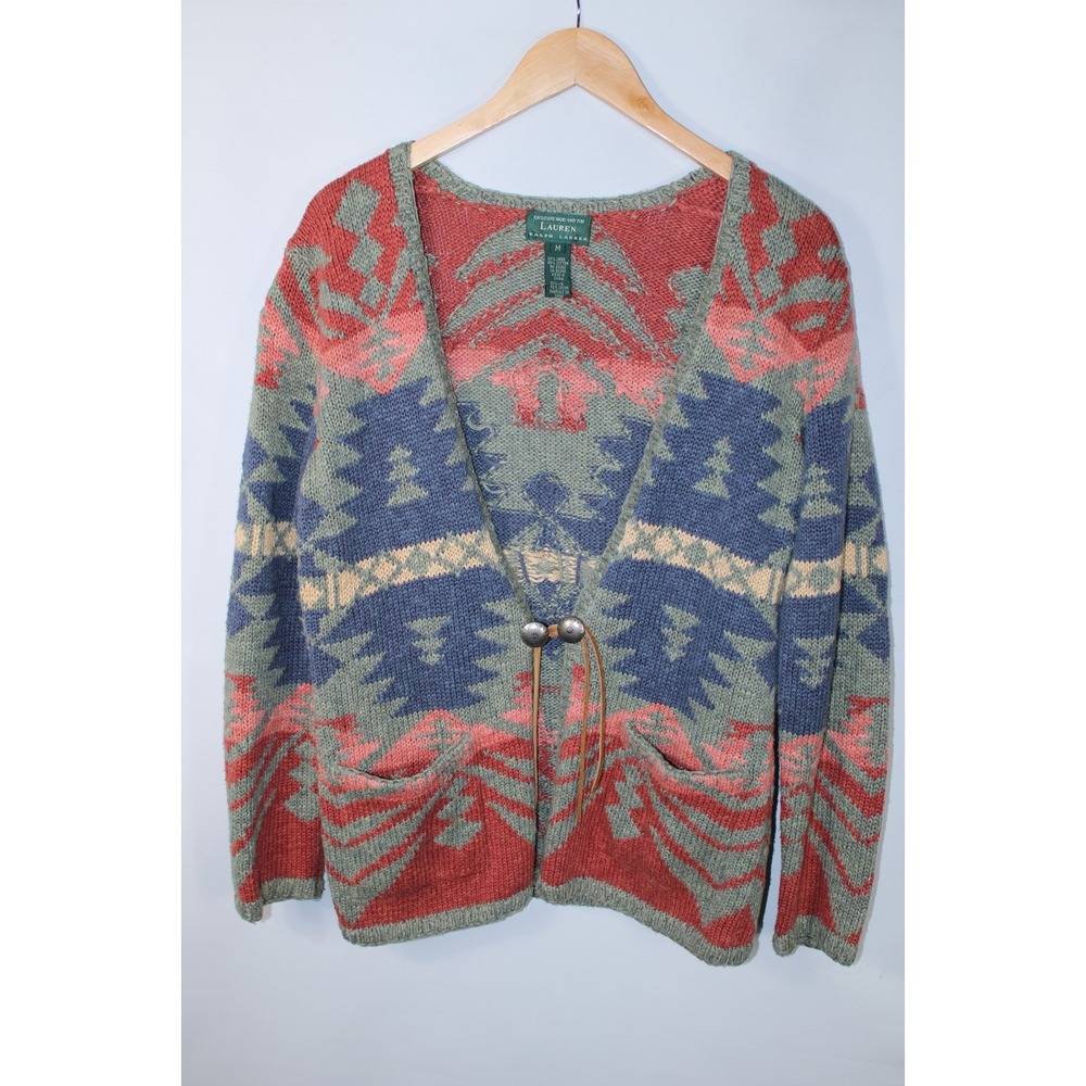 Lauren Ralph Lauren Women's Medium Hand Knit Aztec Southwestern Cardigan